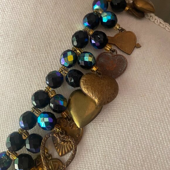 Gold and Black Heart Charm Necklace - Picture 5 of 15